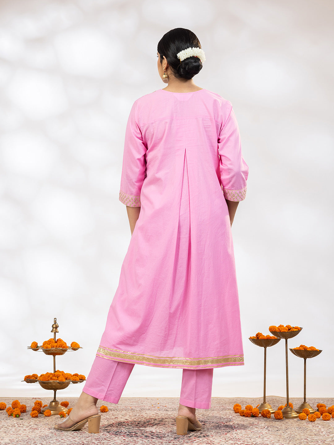 Utsav Women Pink Zari Embroidered Suit - Set of 3