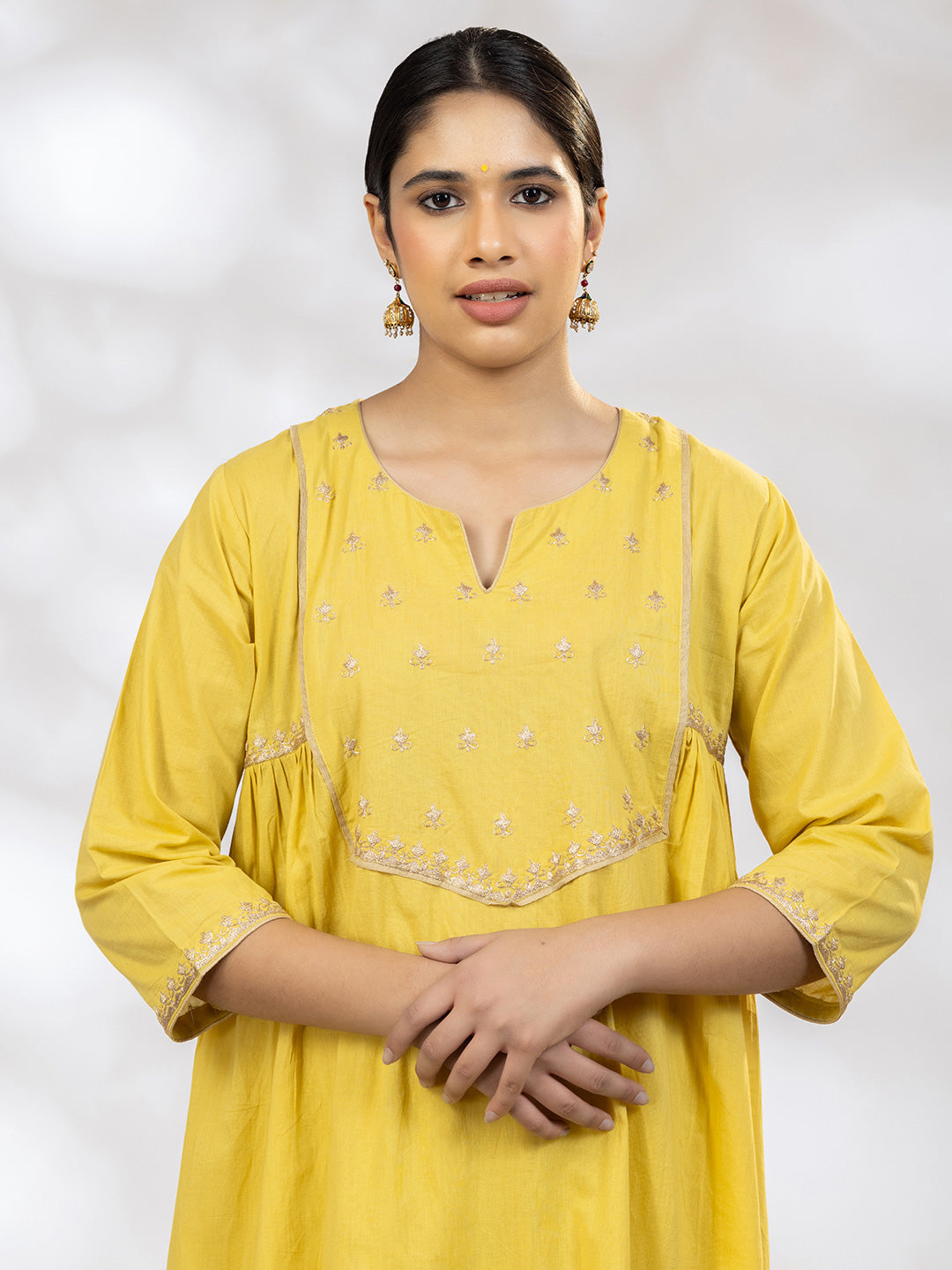Utsav Women Yellow Zari Embroidered Suit - Set of 3