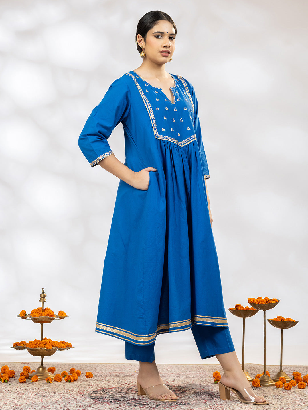 Utsav Women Blue Zari Embroidered Suit - Set of 3