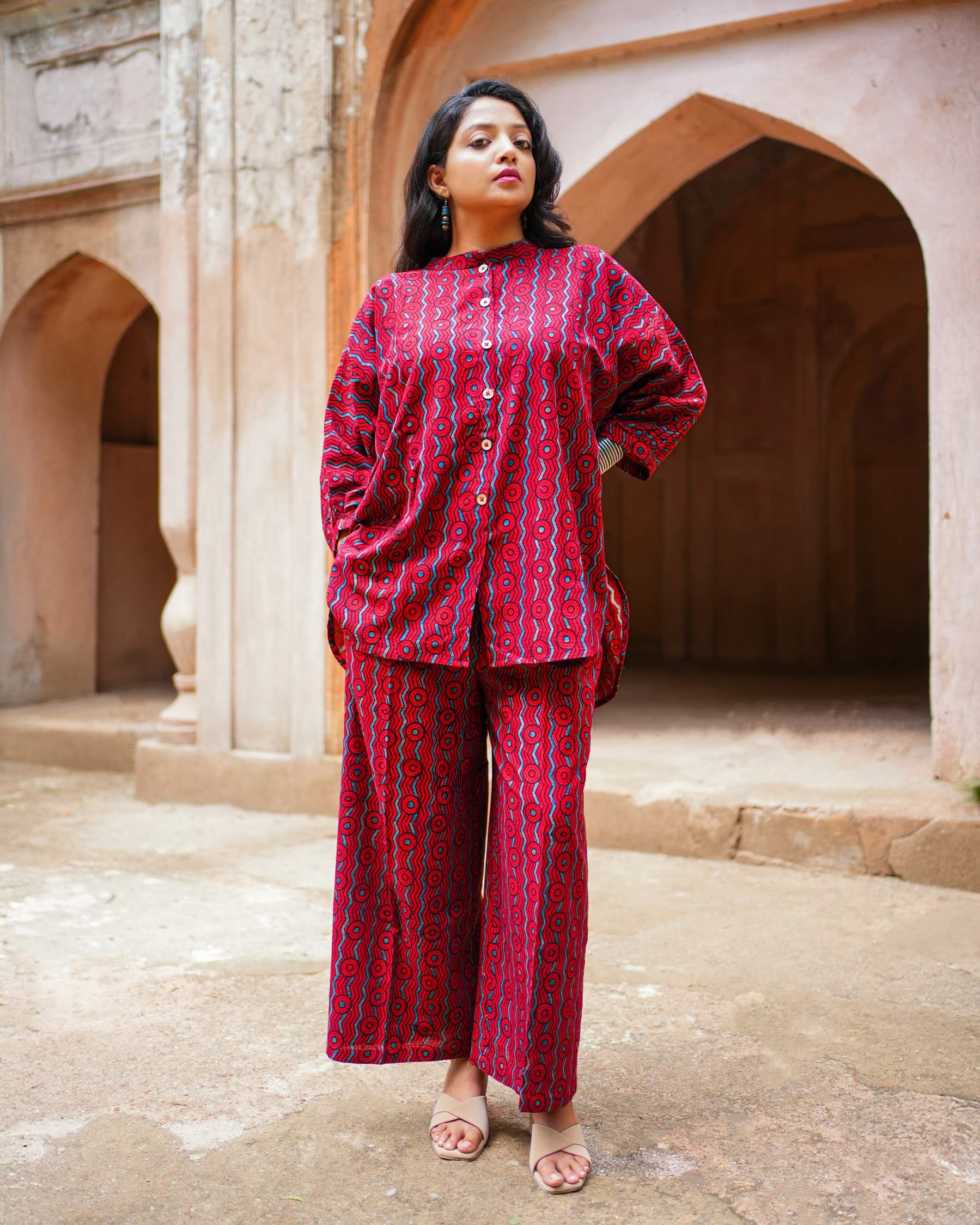 Mishika Madder red Ajrakh Coord Set