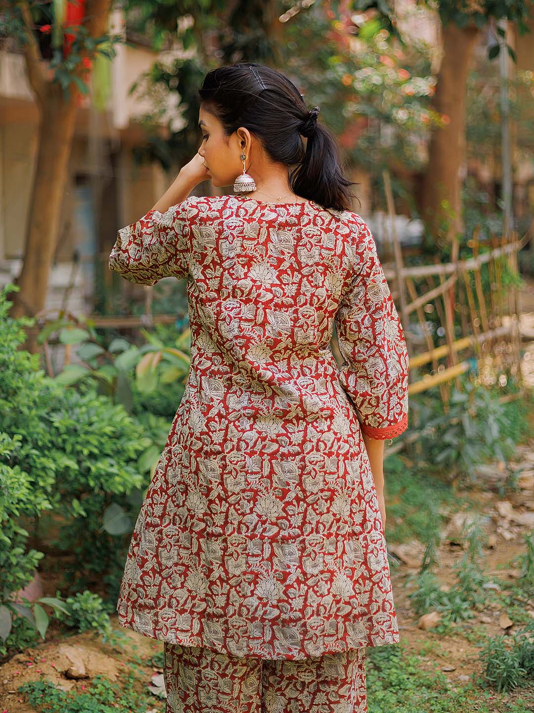 Kalamkari cord set with Pleates and lace details