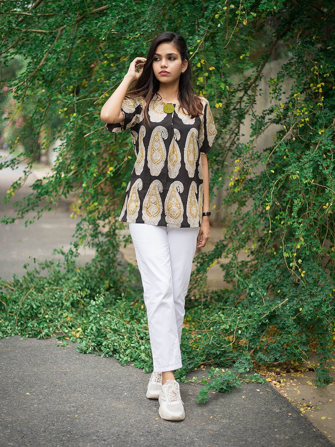 HandBlock Printed Black Paisley Top