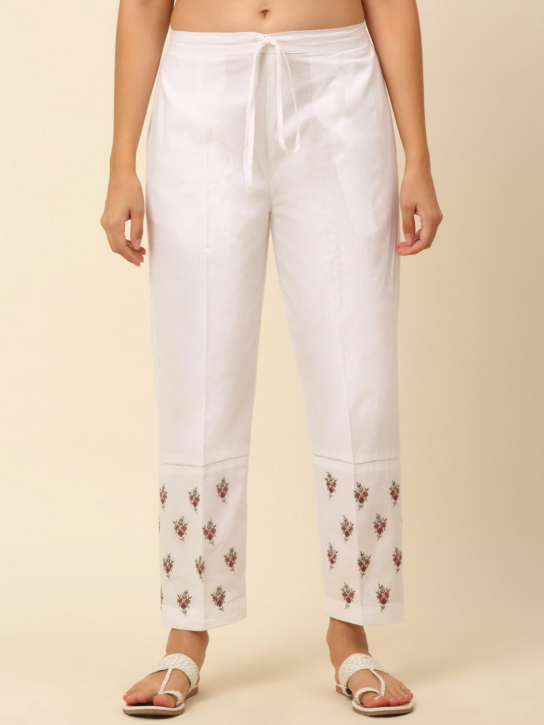 White Embroidered Hem Palazzo with Beeding lace details