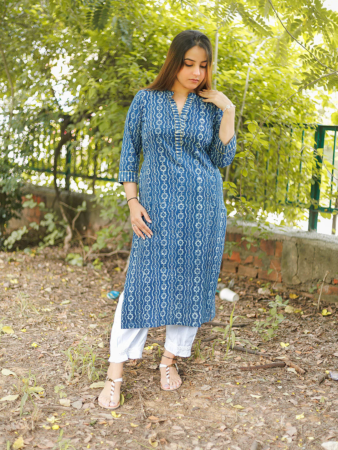 Indigo Blue Kurta with yellow thread work