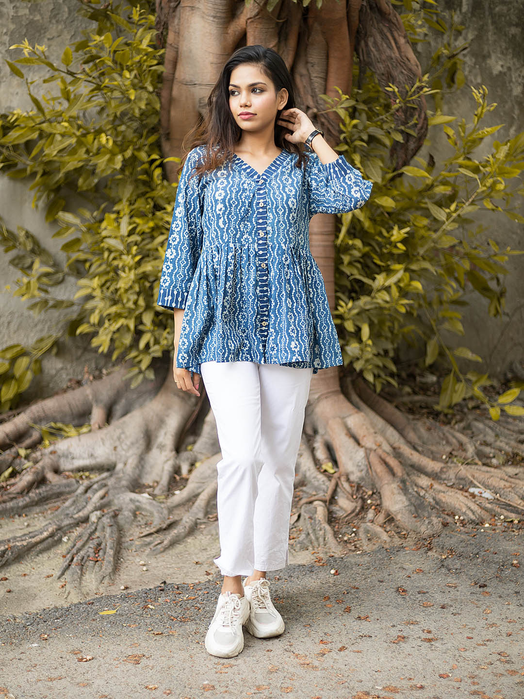 Natural Dyed HandBlock Printed Indigo Pleated Top