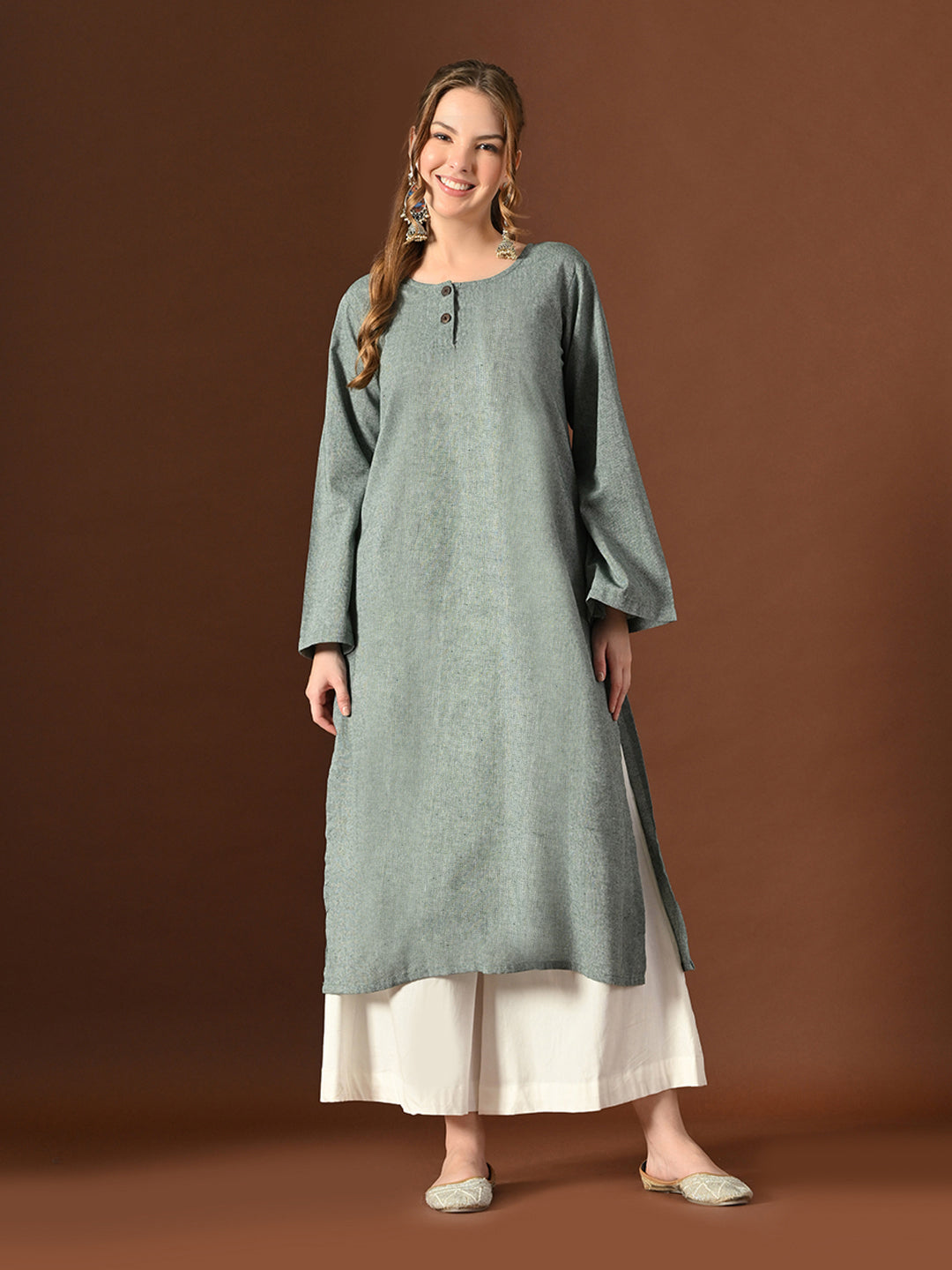 Women  Olive Green Cotton Oversized Kurta