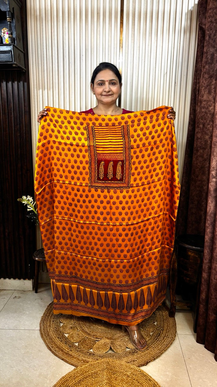 Modal Silk Yellow Booty Bagh Print Kurta