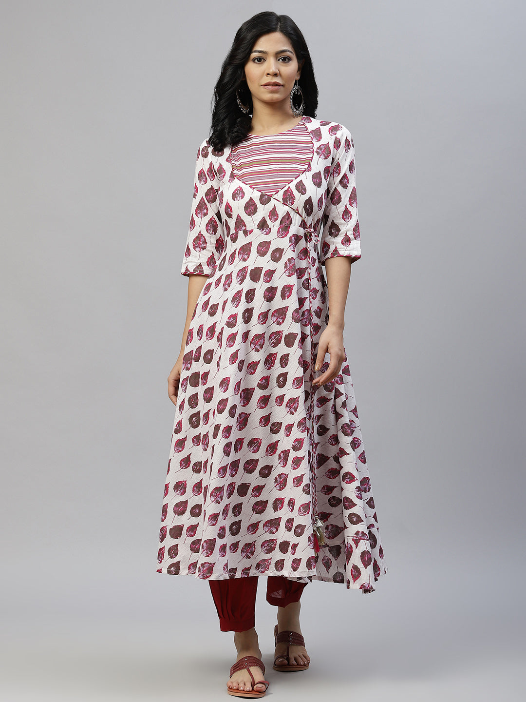 Women Purple Floral Printed Angrakha Pure Cotton Kurta with Palazzos