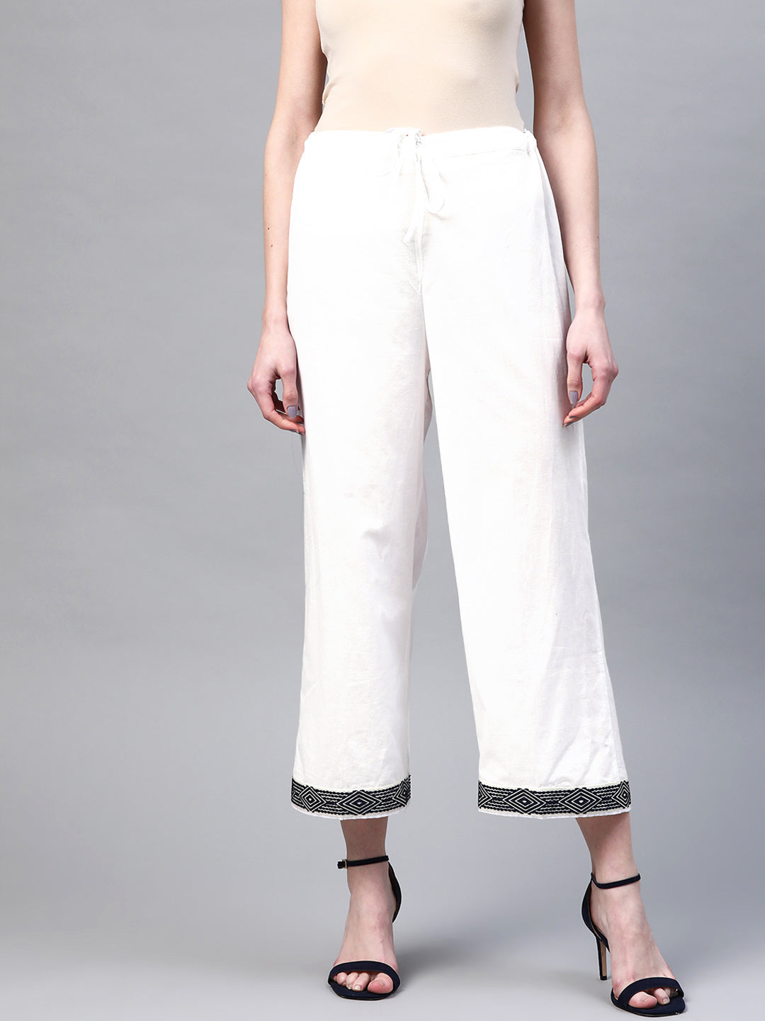 Women White Hem Design Wide Leg Sustainable Palazzos