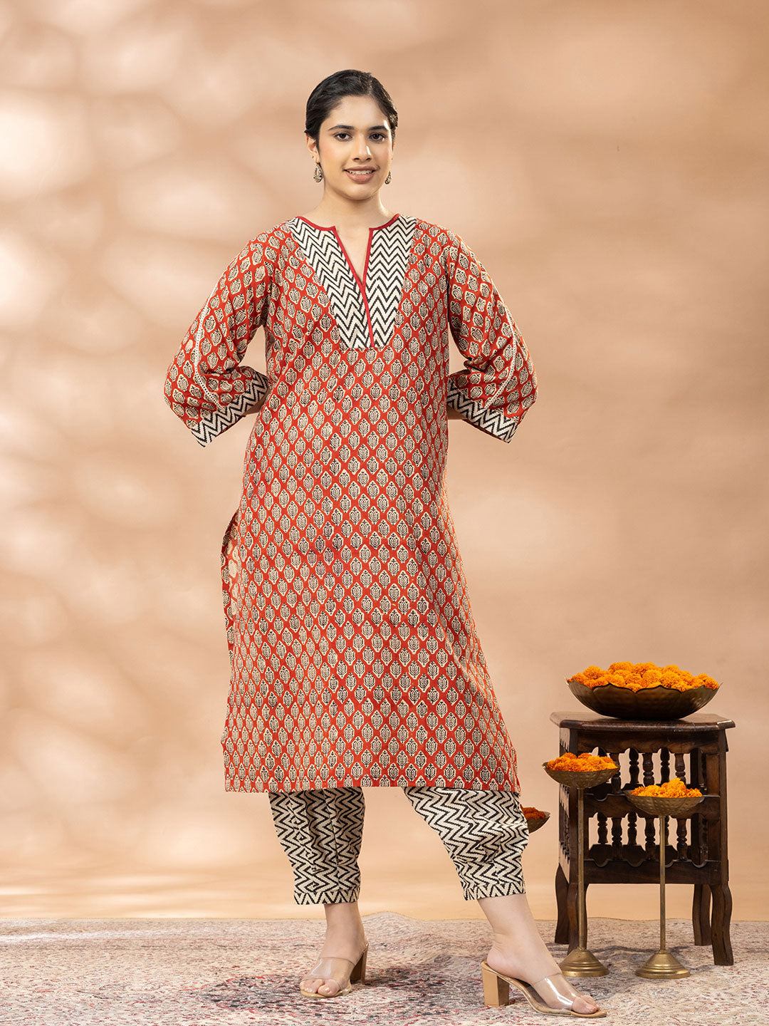 Bagru Madder Red Booty Print Kurta set