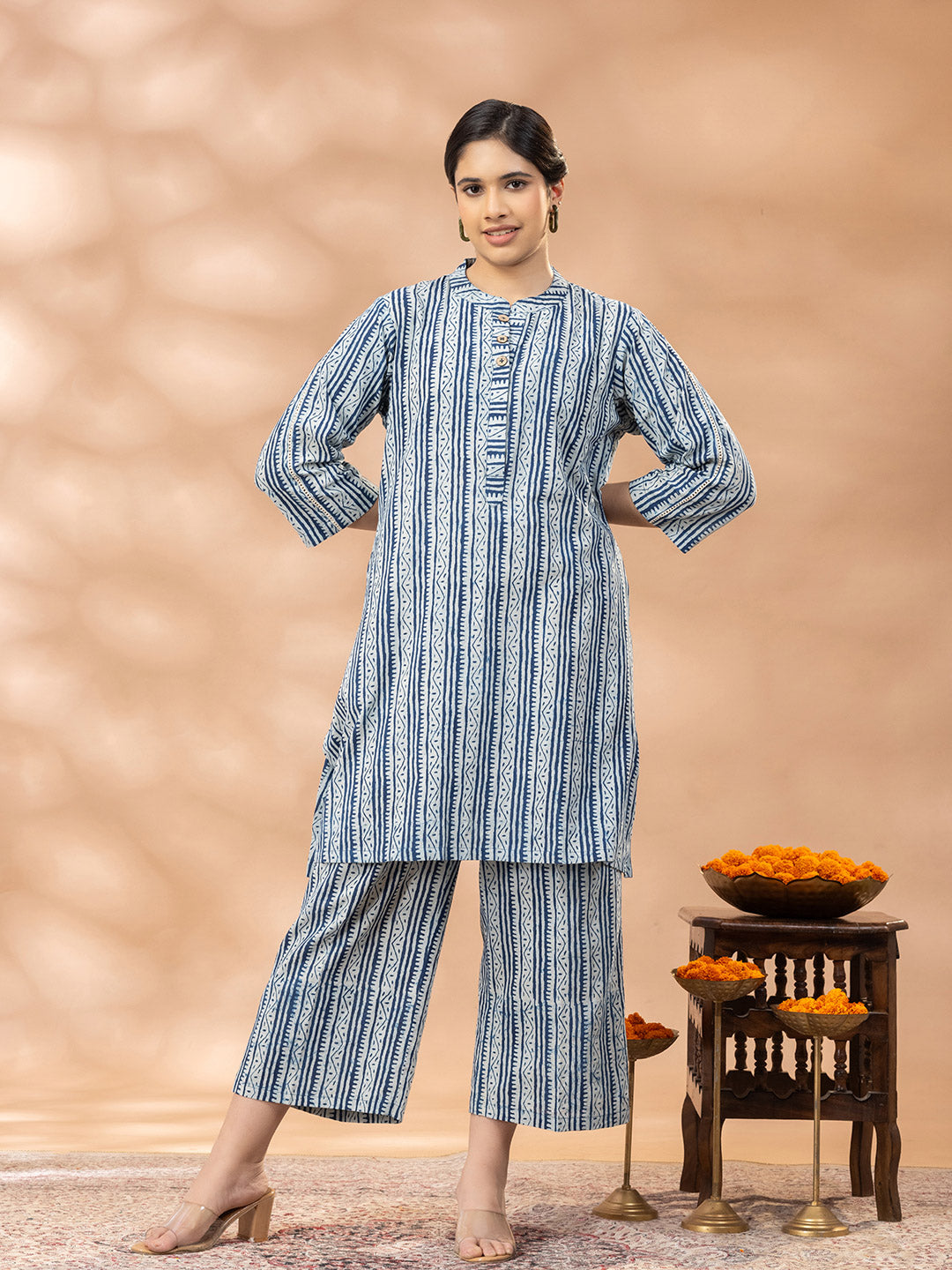 Bagru Indigo Blue Mandarin Kurta Set