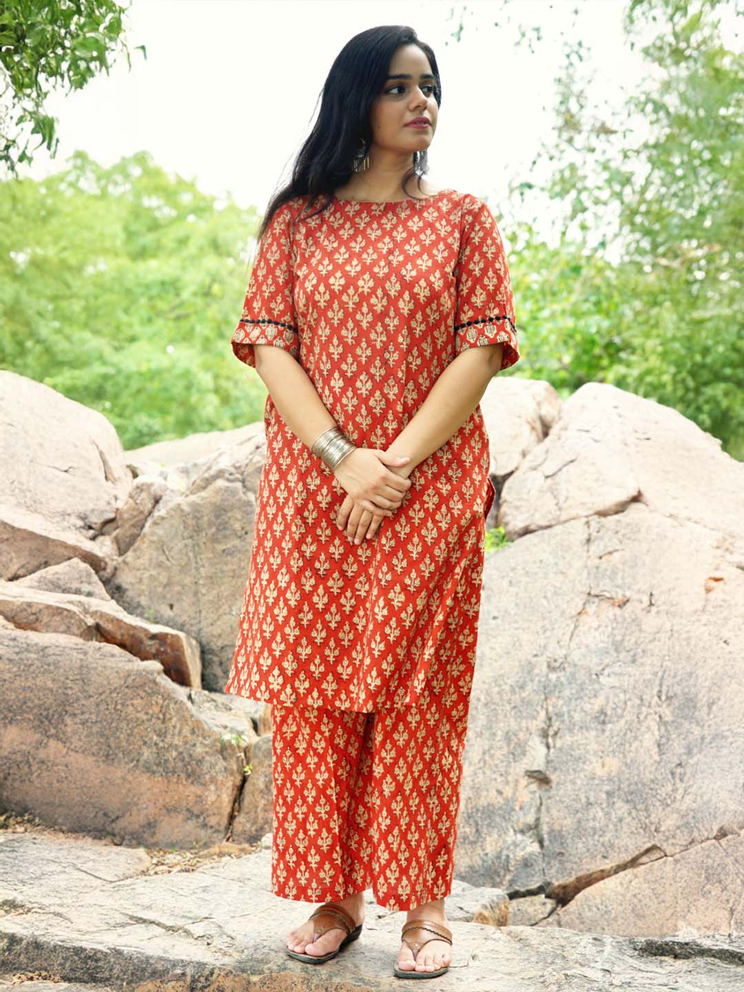 Bagru Handblock Printed Madder Red Kurta Set