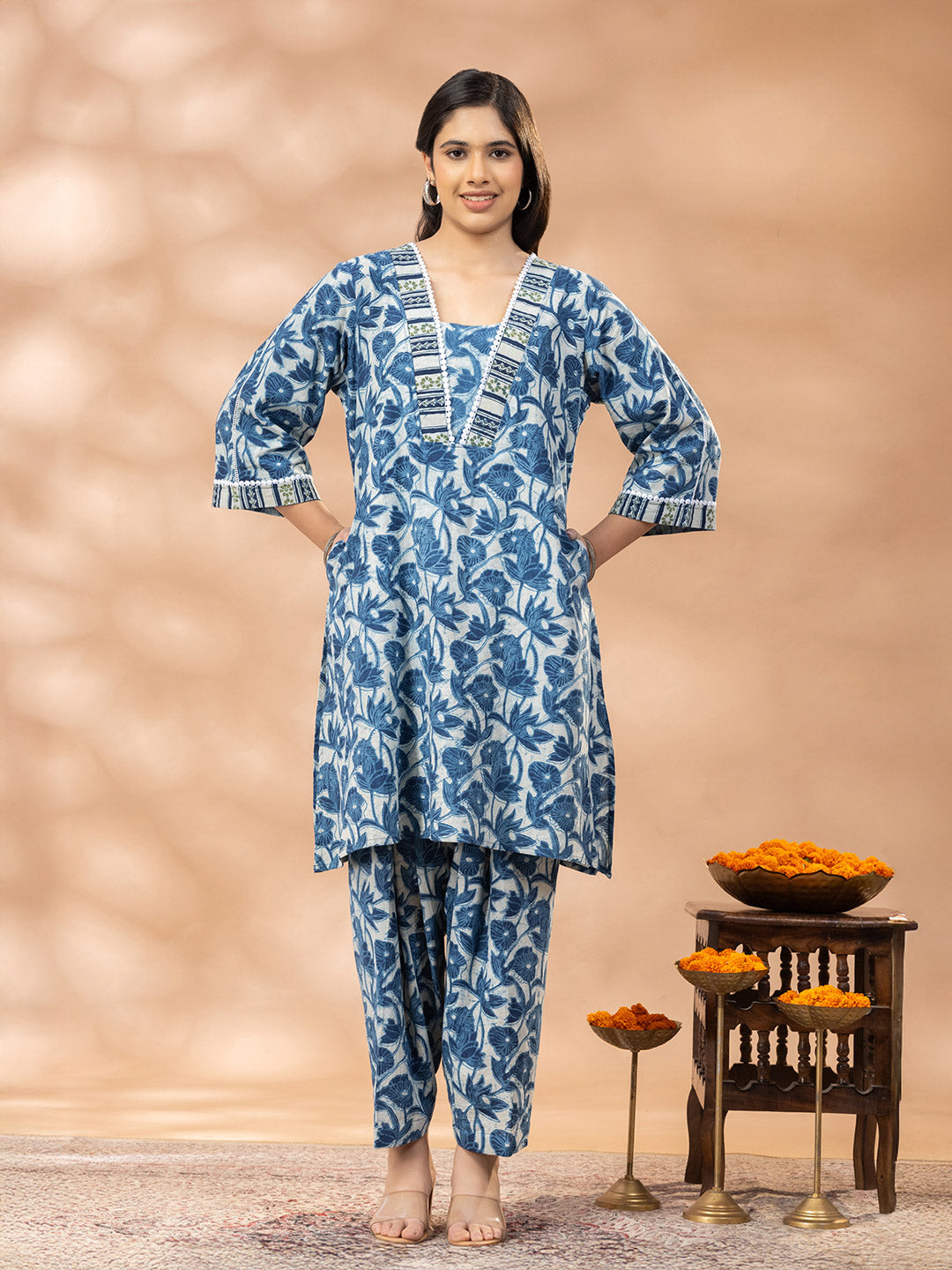 Bagru Indigo Floral Kurta Salwar Set