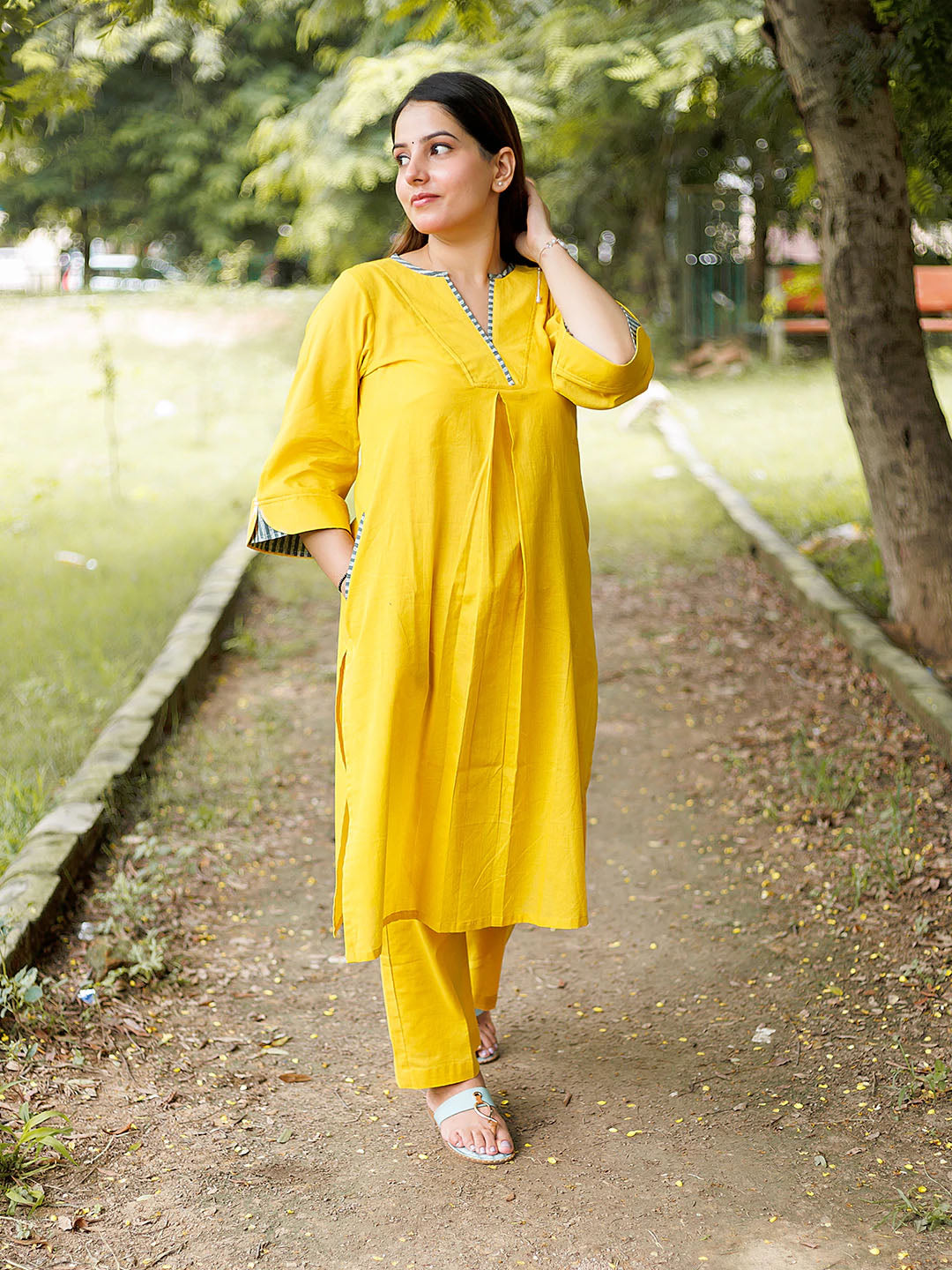 Yellow  Cotton Linen Coord Set