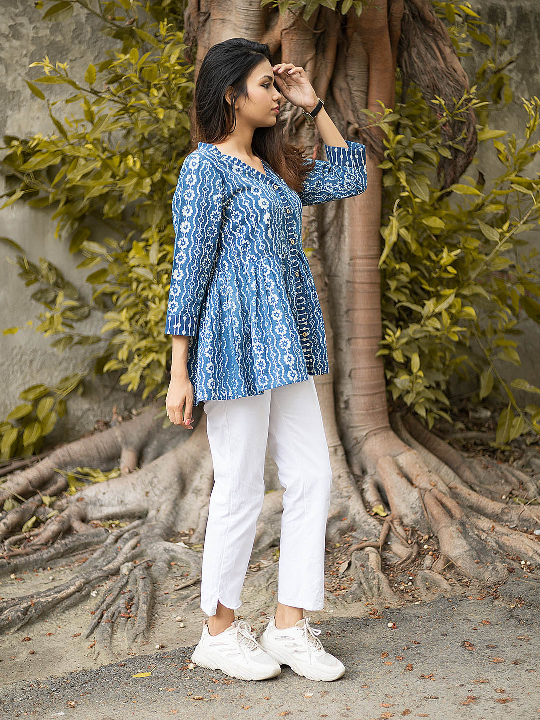 Natural Dyed HandBlock Printed Indigo Pleated Top