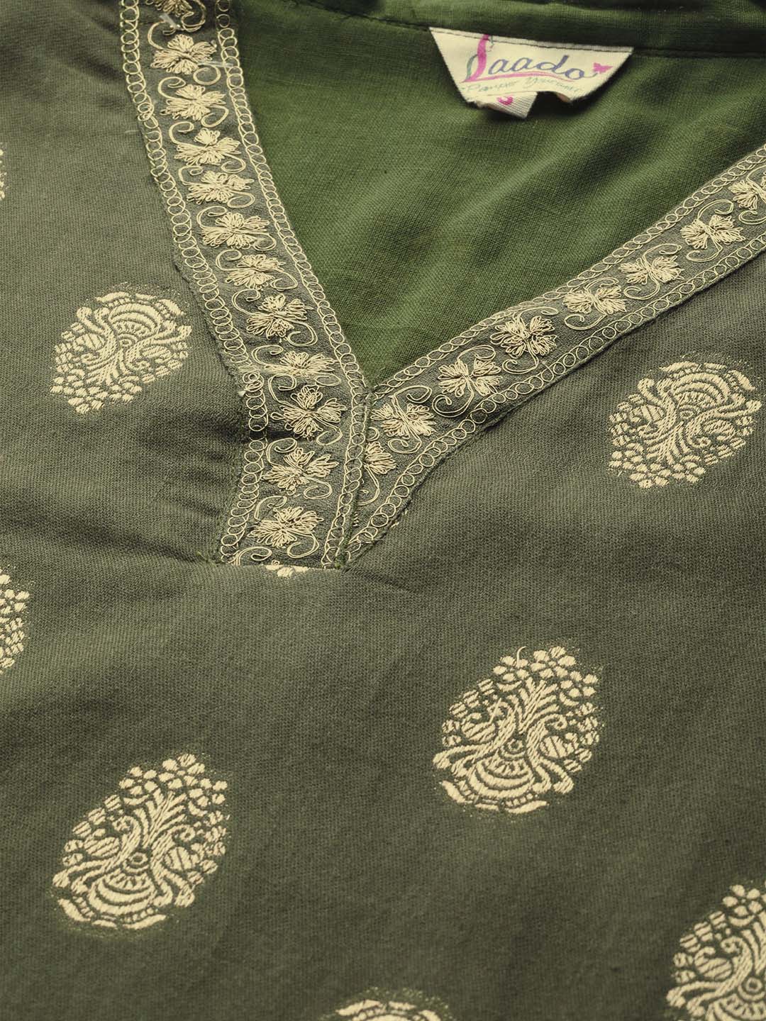 Green Embroidered Kurta With Cotton Embroidered Palazzo And Organza Dupatta - Set of 3