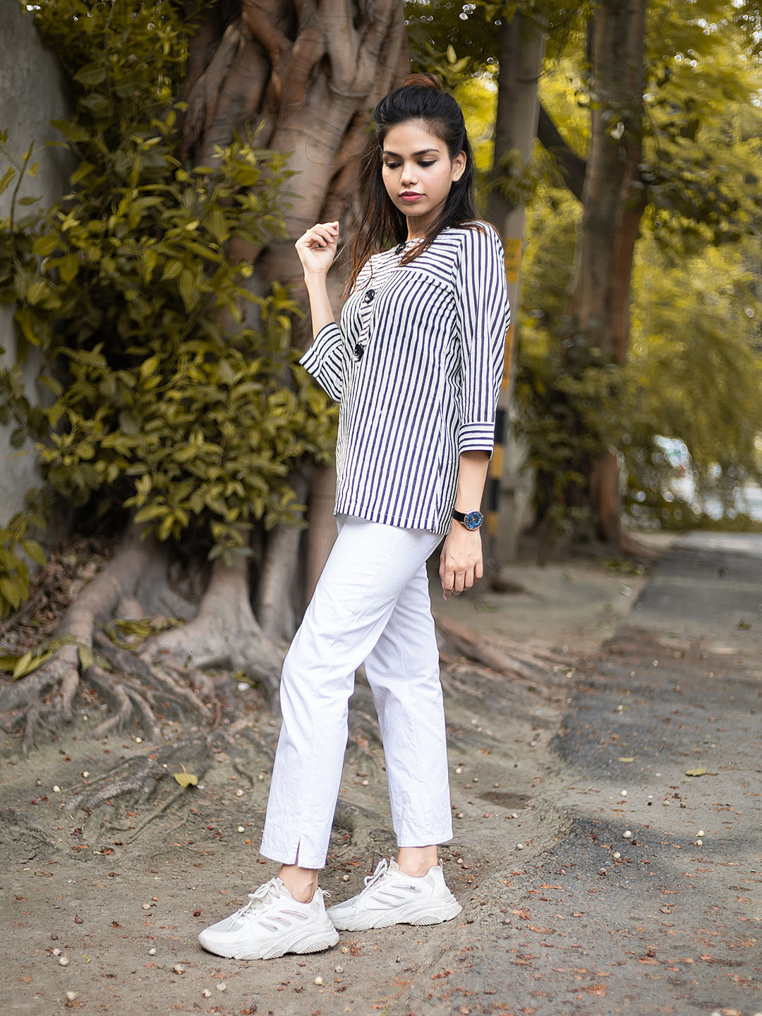 HandBlock Printed Black Striped Top