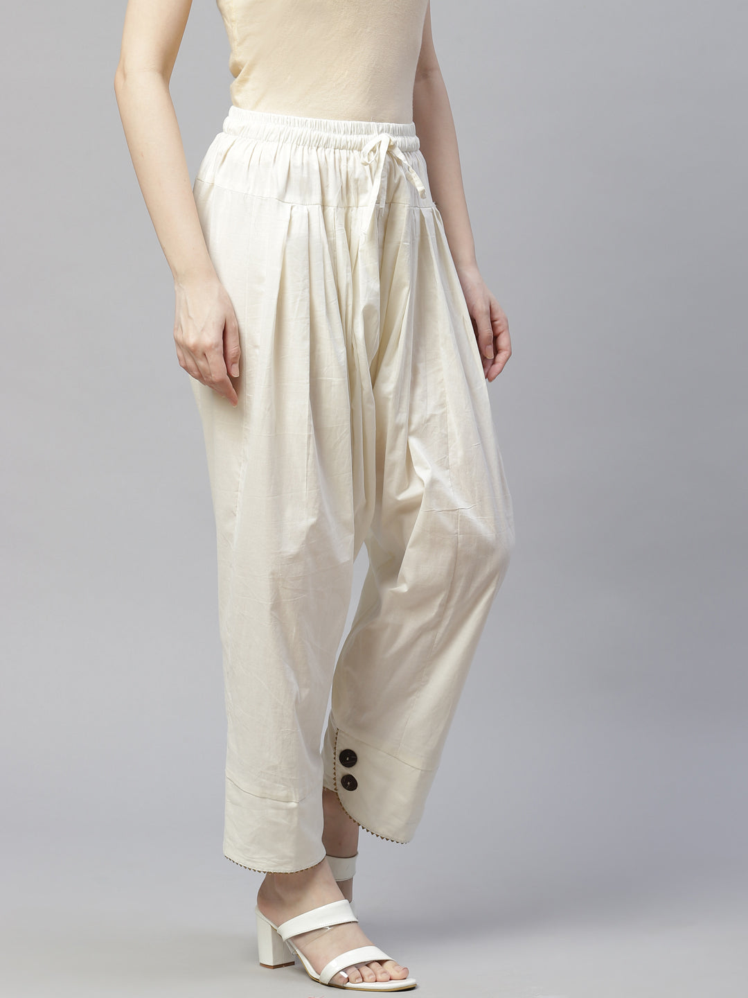 Off - White Solid Pure Cotton Sustainable Salwar