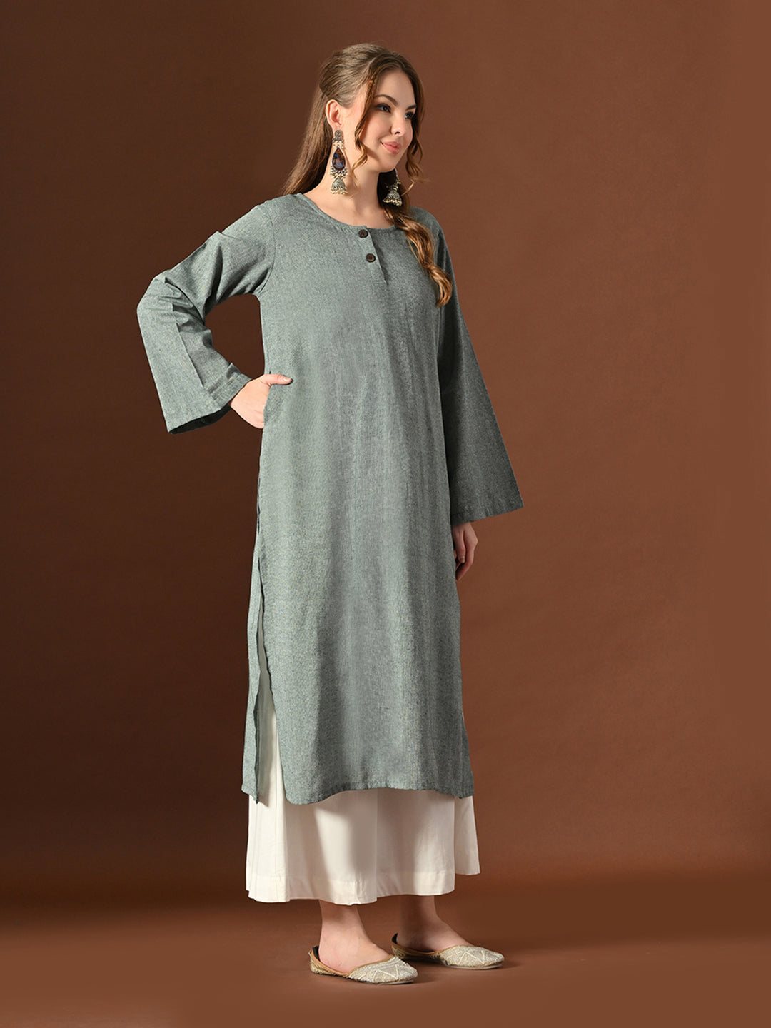 Women  Olive Green Cotton Oversized Kurta