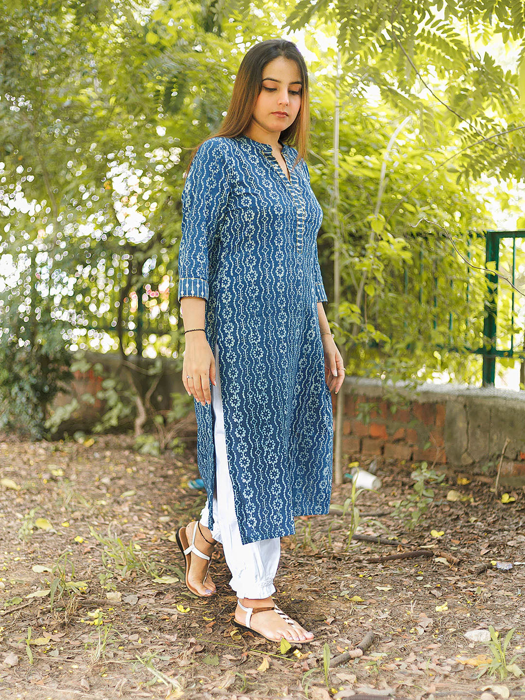 Indigo Blue Kurta with yellow thread work