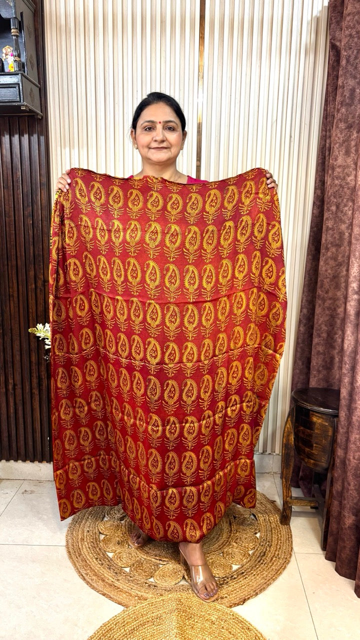 Modal Silk Maroon Paisley Bagh Print Kurta