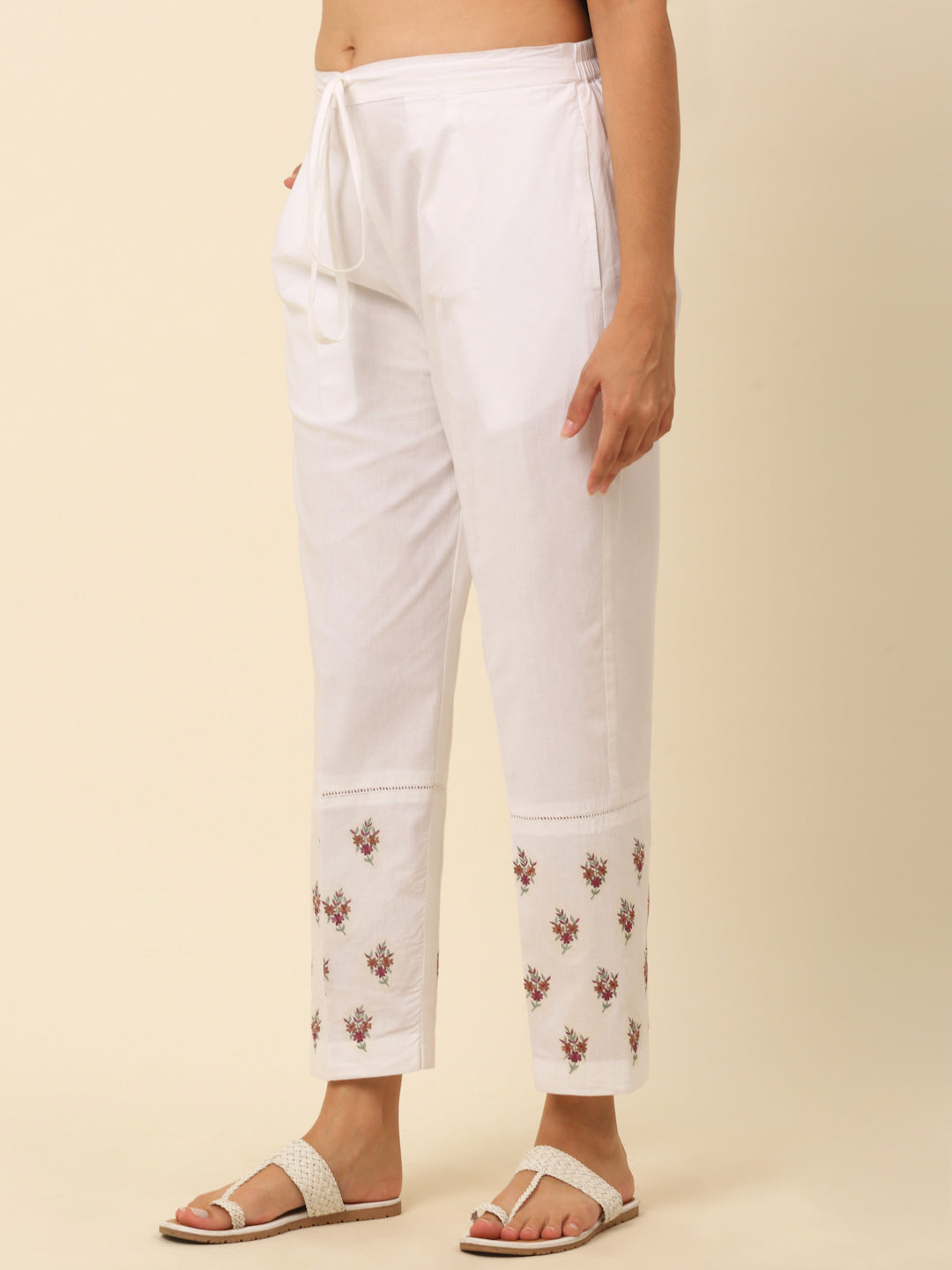 White Embroidered Hem Palazzo with Beeding lace details