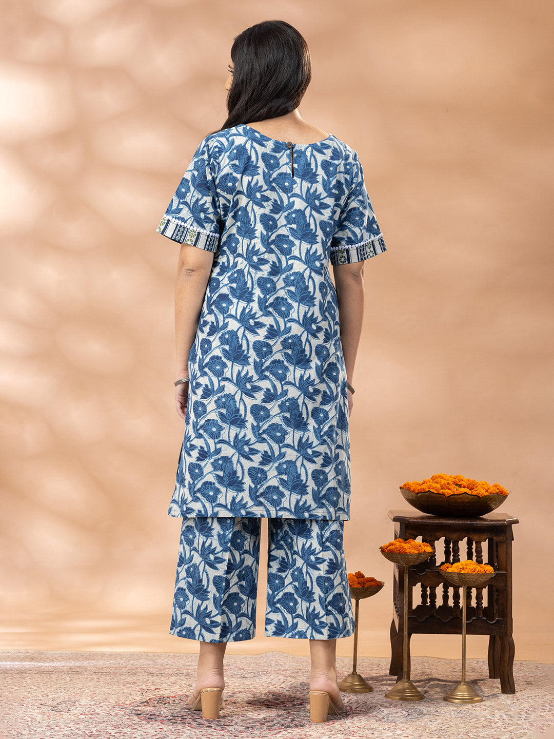 Bagru Indigo Floral Kurta Palazzo Set