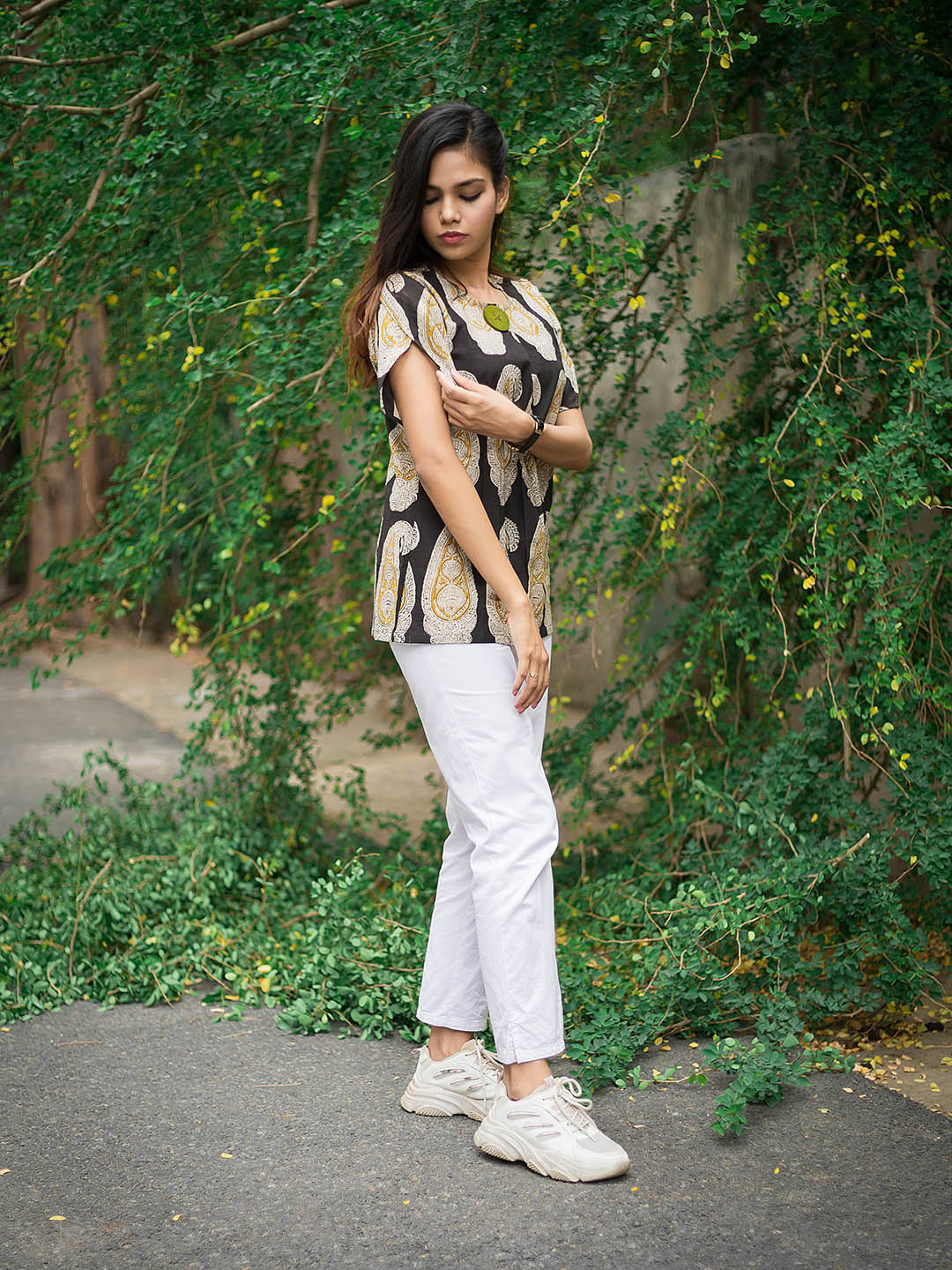 HandBlock Printed Black Paisley Top