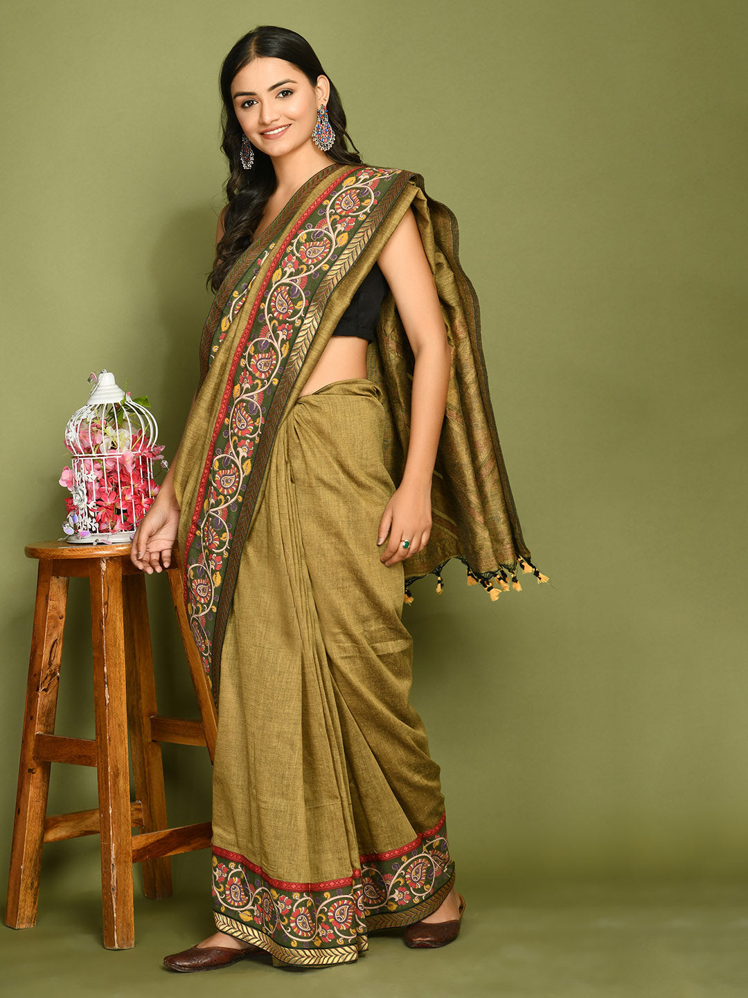 Kala Mehendi Green Saree