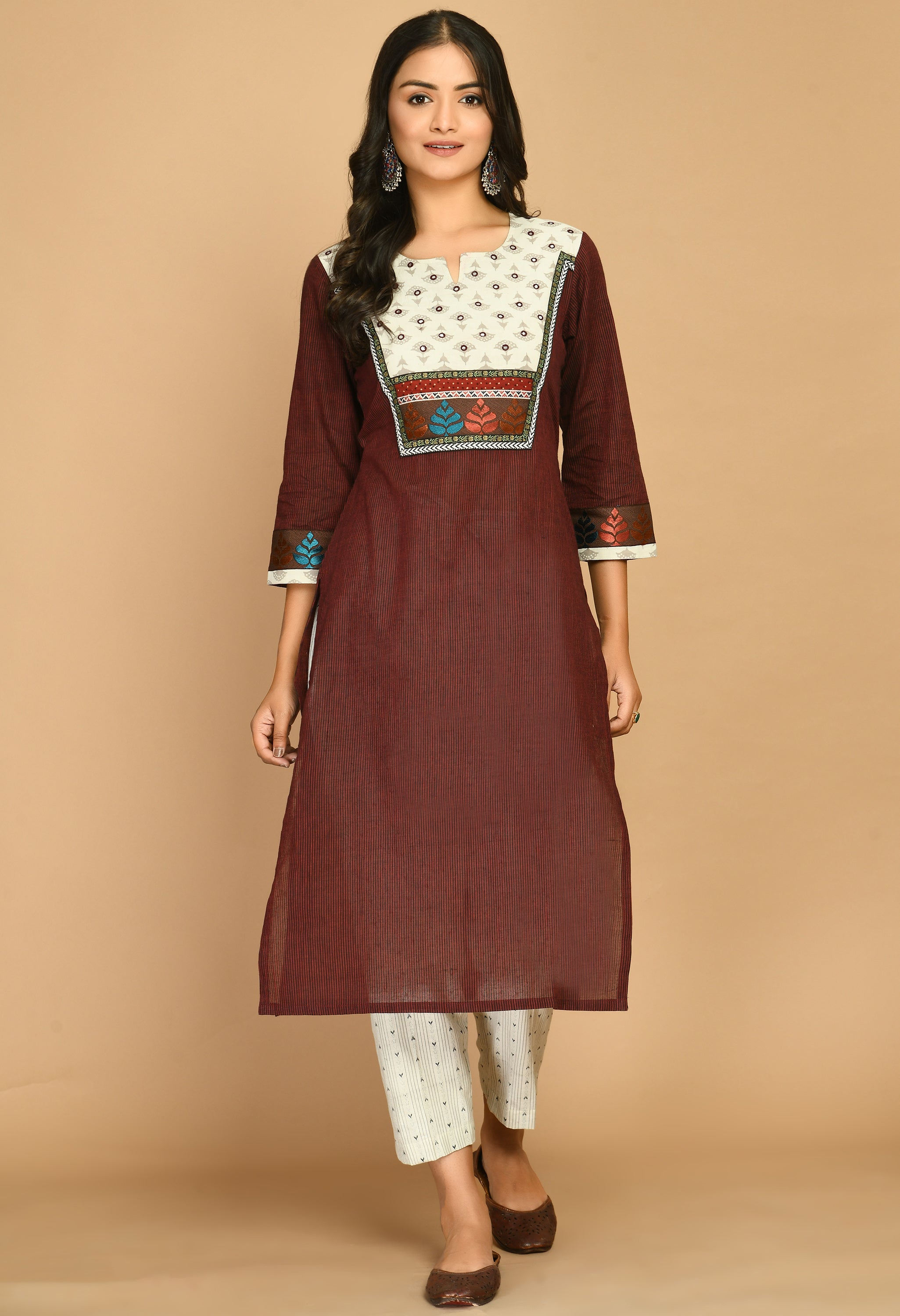 Wine Handloom Kurta Set