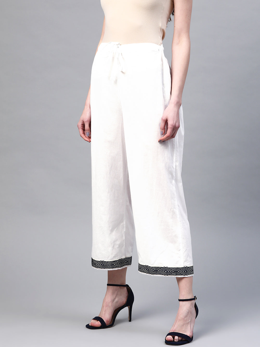 Women White Hem Design Wide Leg Sustainable Palazzos