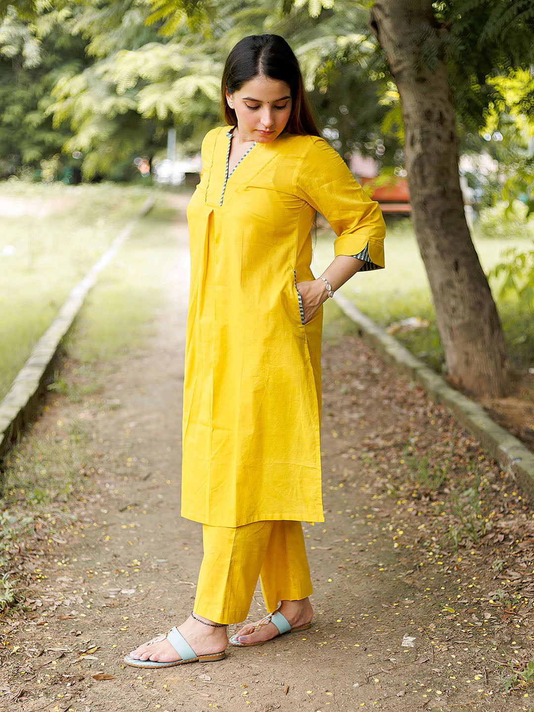 Yellow  Cotton Linen Coord Set