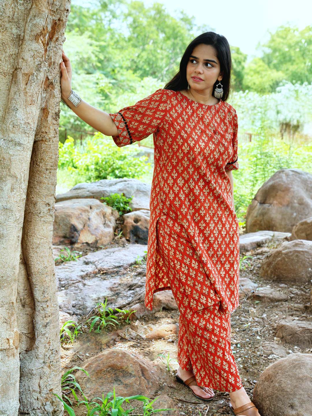Bagru Handblock Printed Madder Red Kurta Set