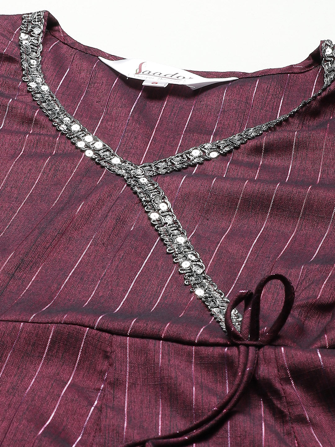 Burgundy & Silver Striped  Lurex Angrakha Kurta & Afghan Salwar