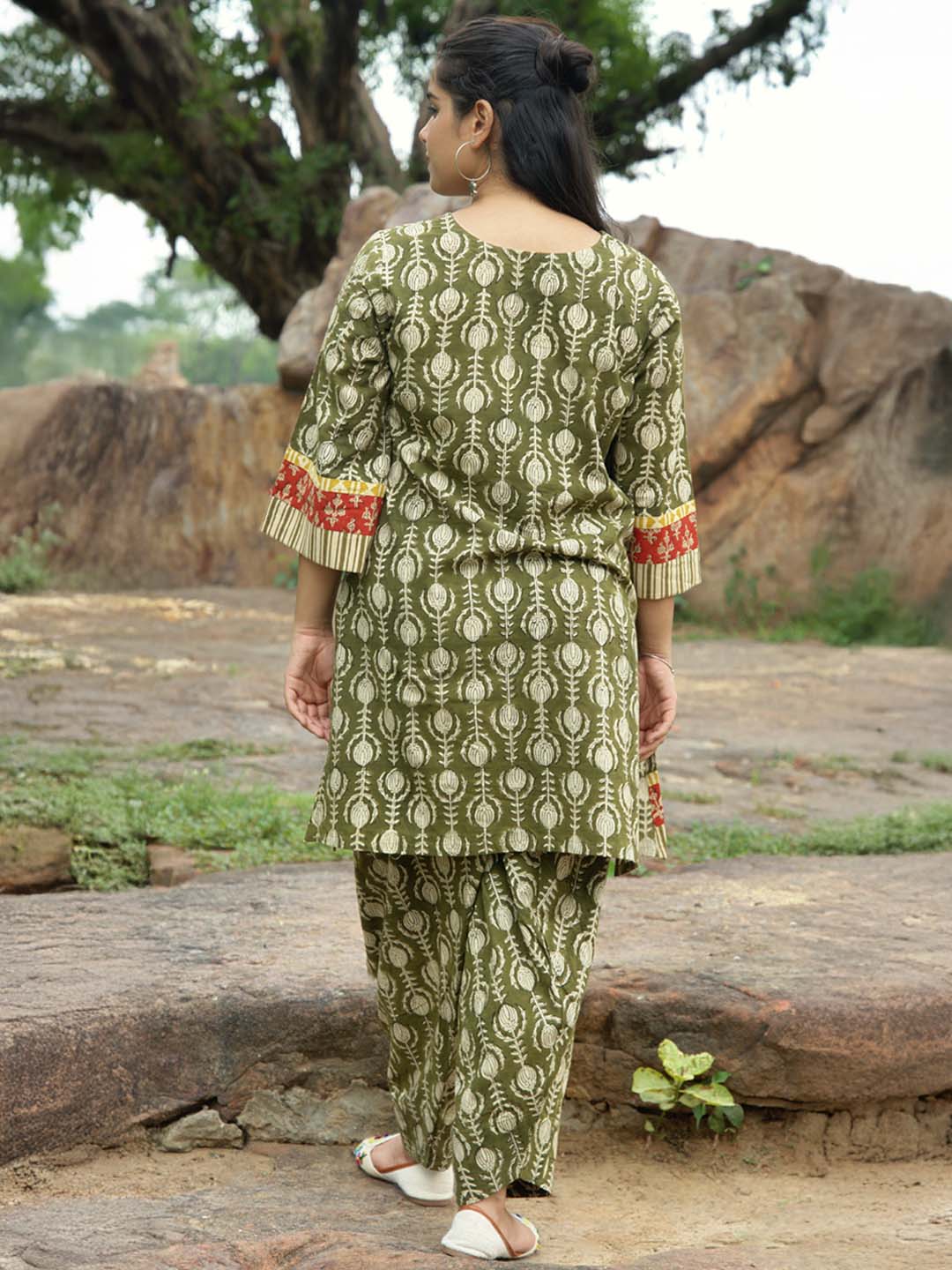Bagru Handblock Printed Green Salwar Set