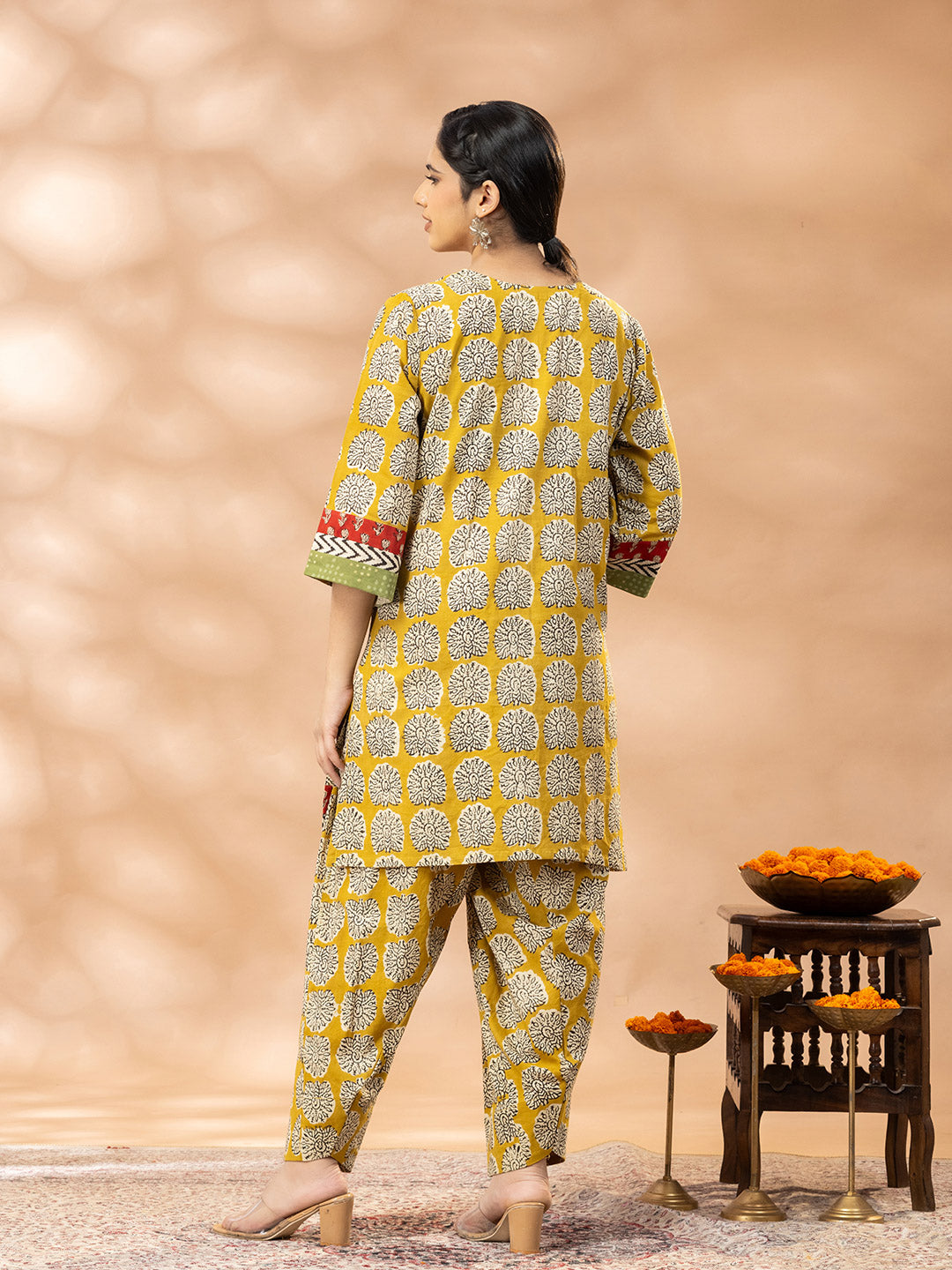 Bagru Mustard Yellow Black Boota  Kurta Salwar Set