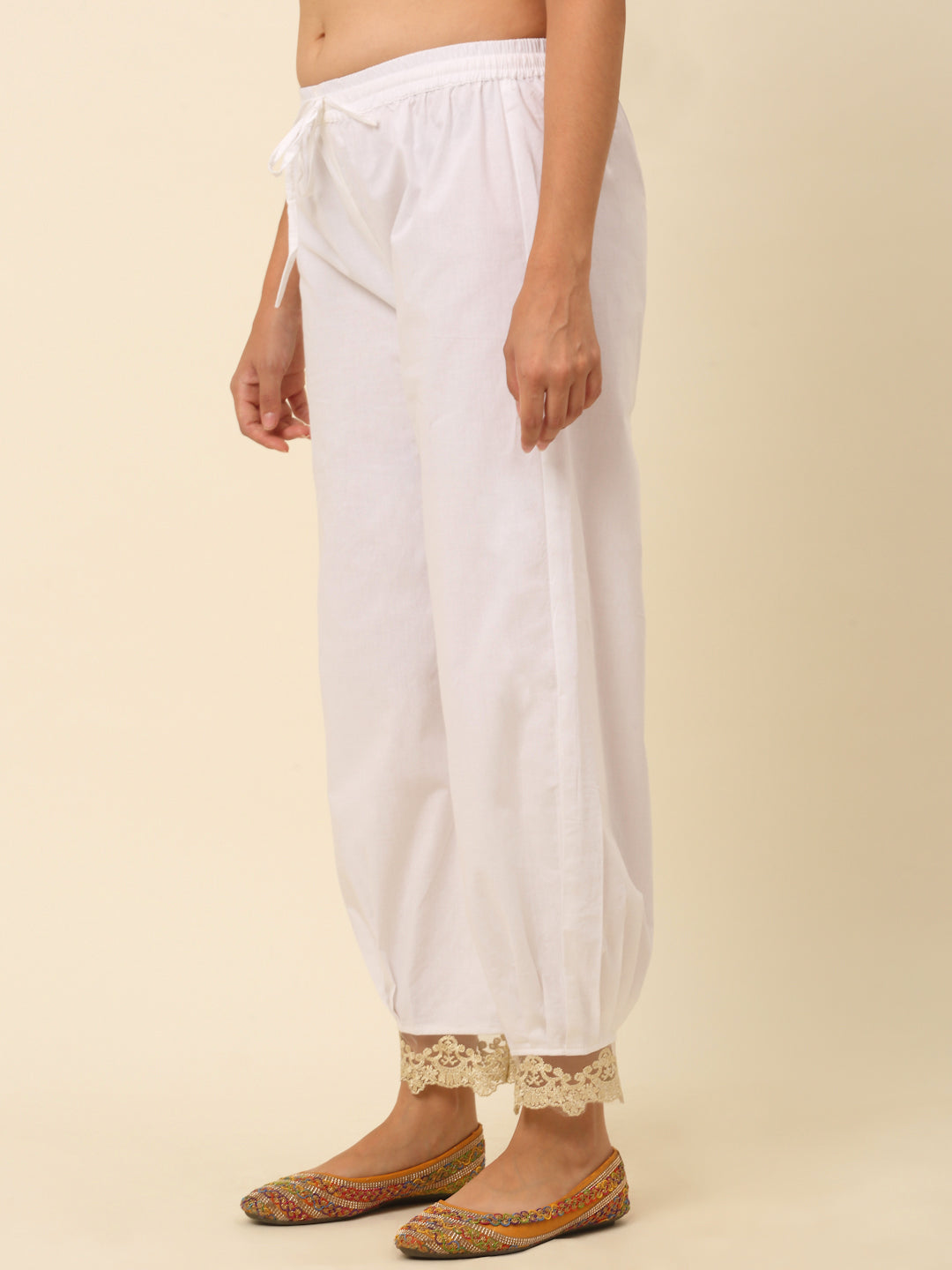 White Afgan Salwar with Golden Lace