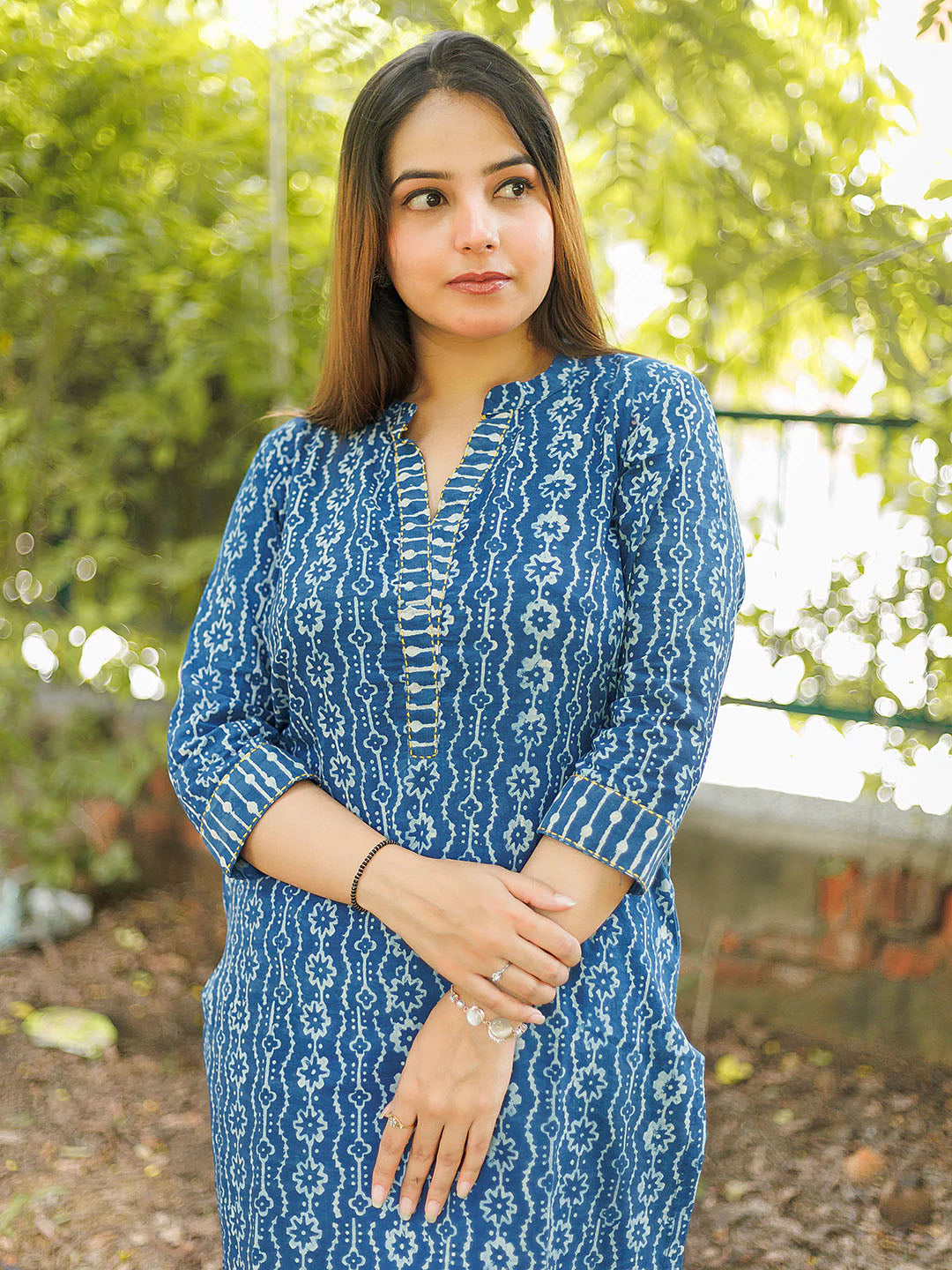 Indigo Blue Kurta with yellow thread work