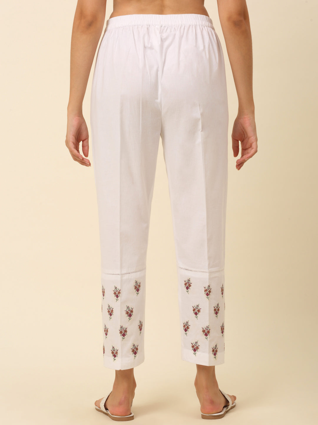 White Embroidered Hem Palazzo with Beeding lace details