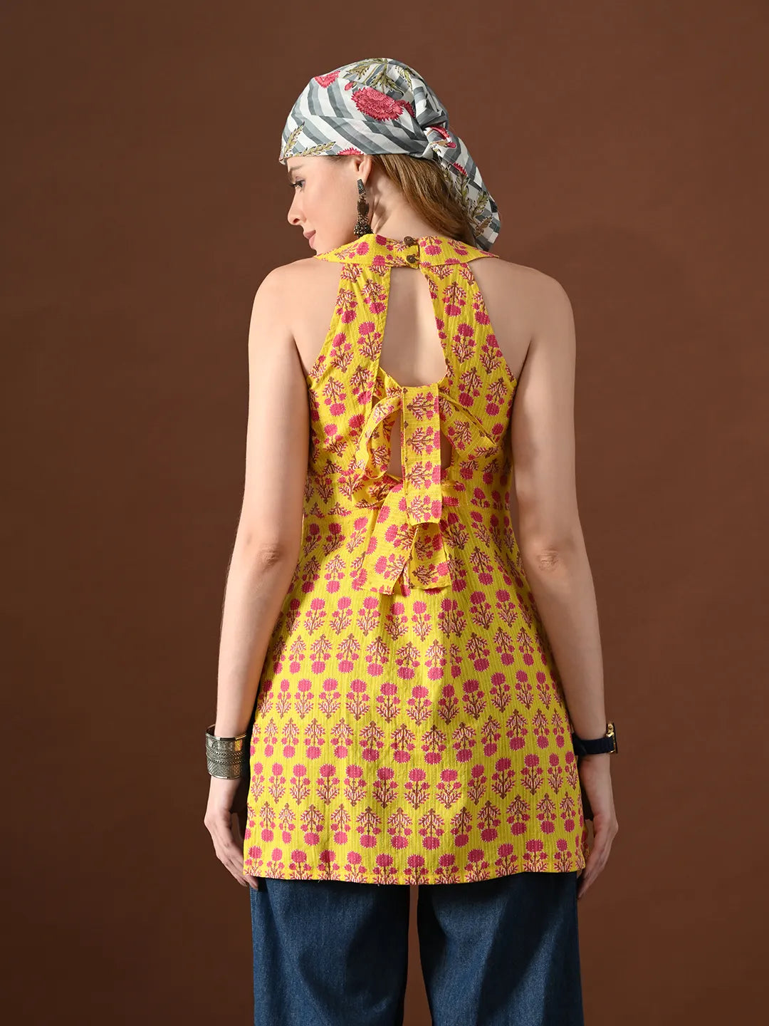 Women Floral Printed Neema Backless Kurti