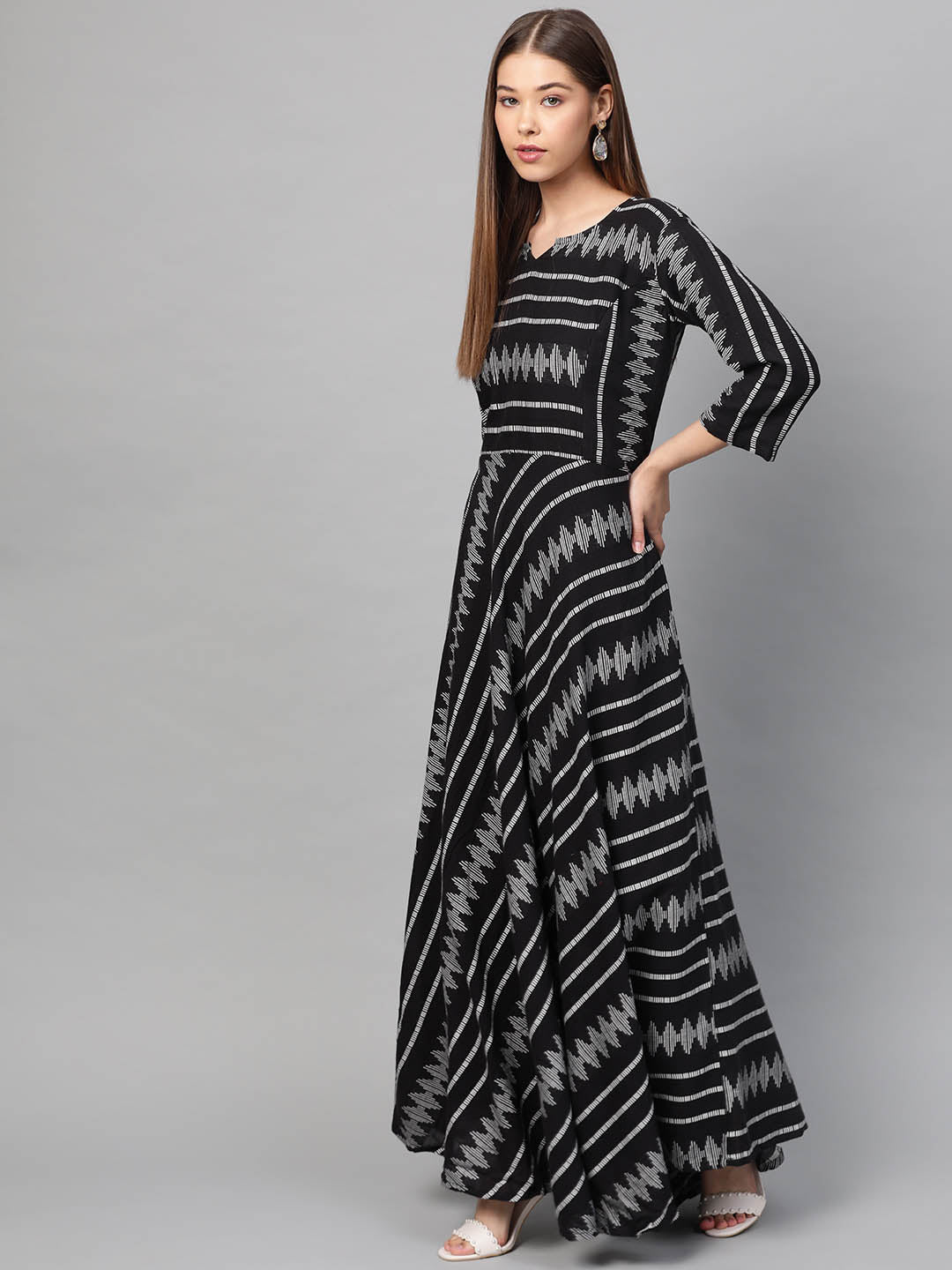 Black & White Self-Design Maxi Dress