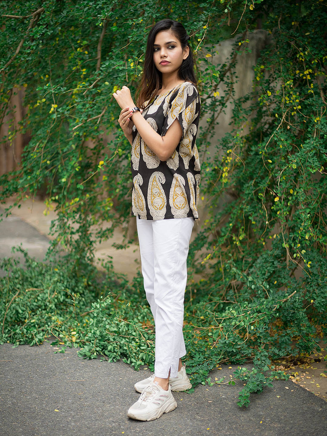 HandBlock Printed Black Paisley Top