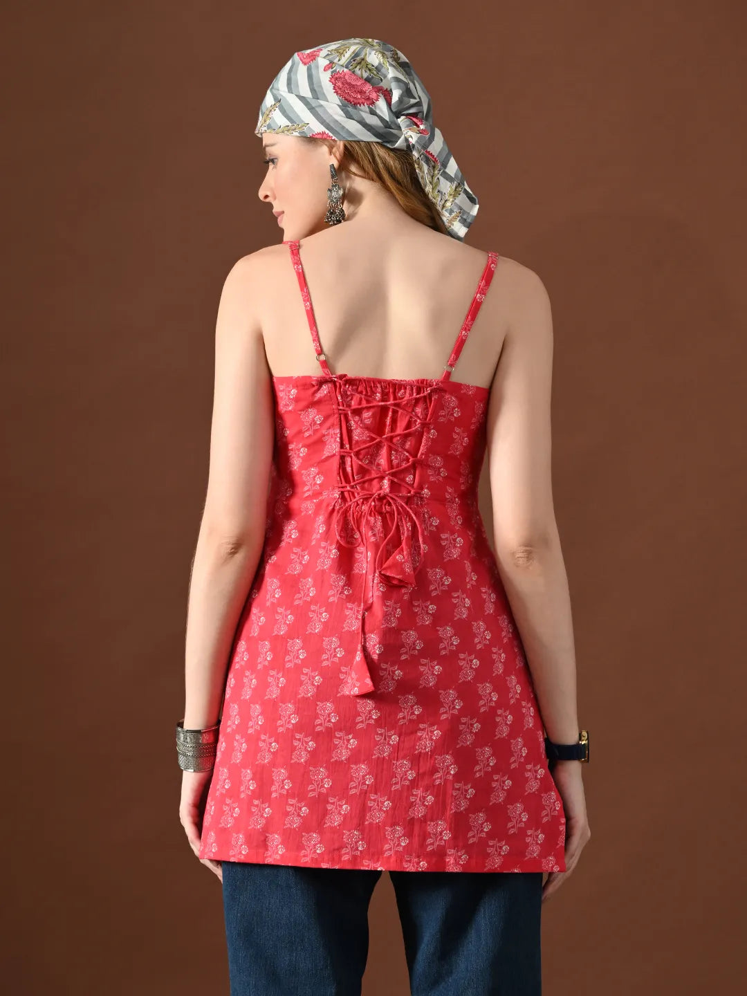 Women Floral Print Mandira Backless Kurti