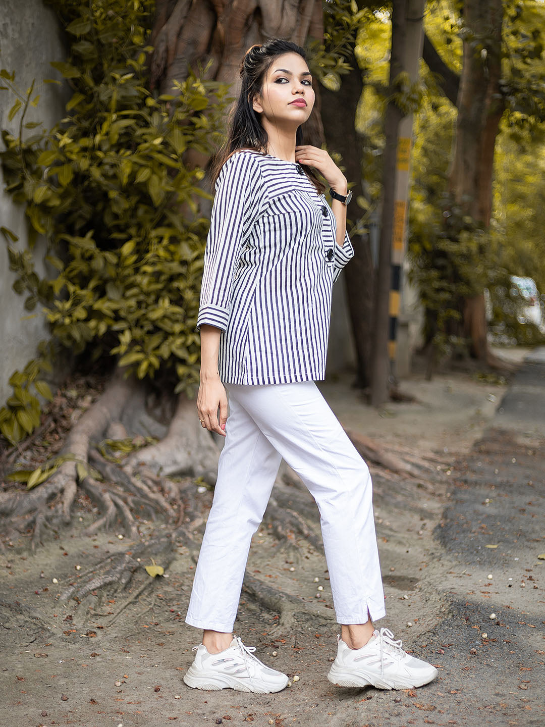 HandBlock Printed Black Striped Top