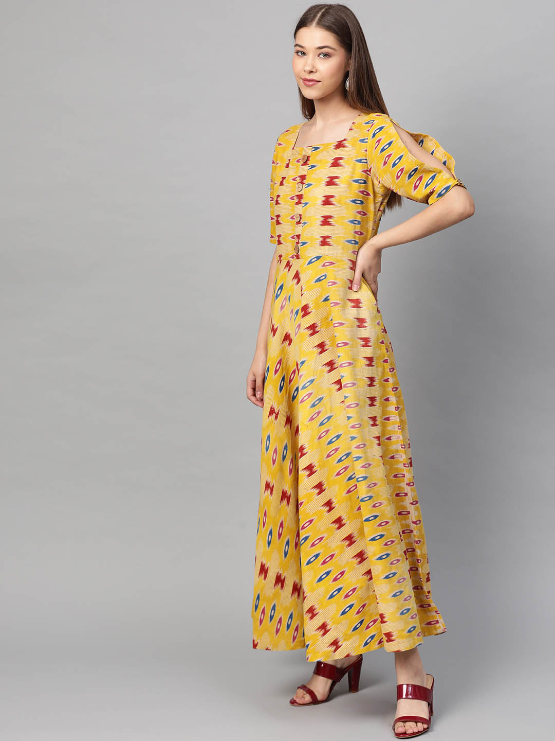 Yellow Kalamkari Umbrella Dress