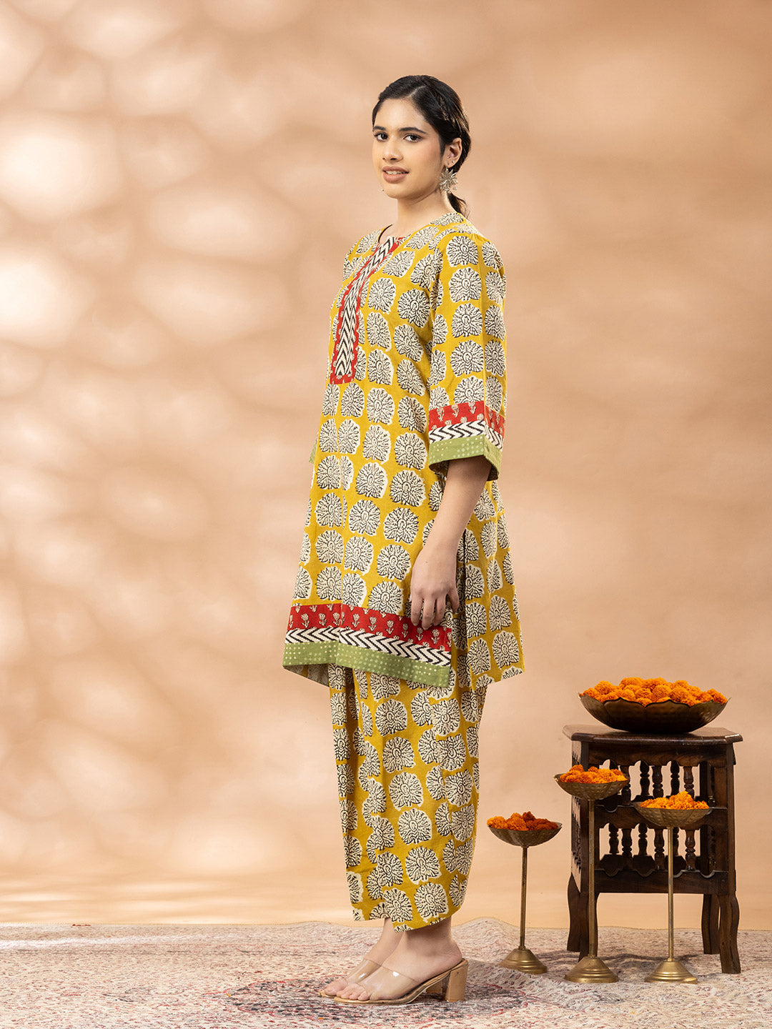 Bagru Mustard Yellow Black Boota  Kurta Salwar Set