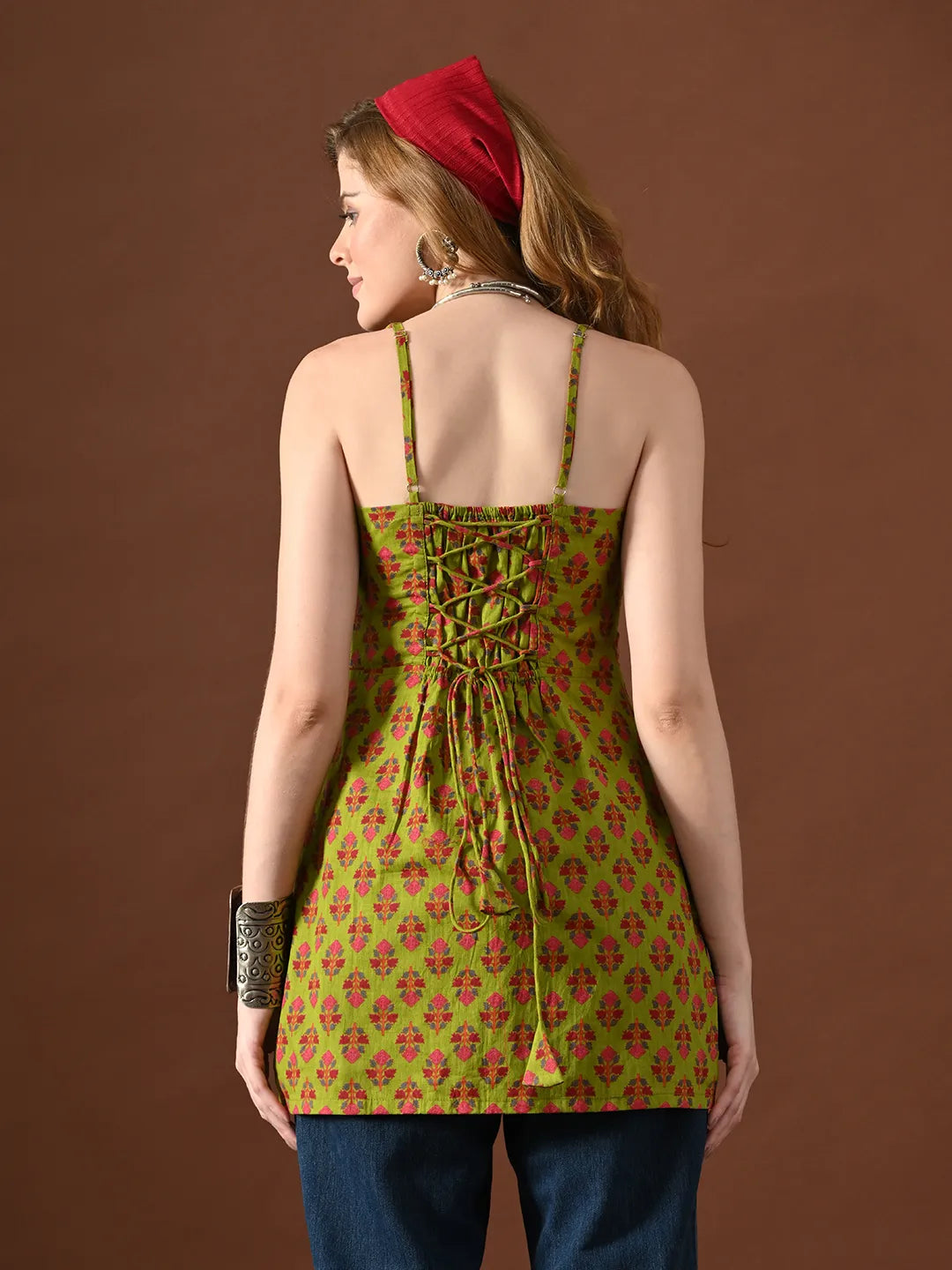 Women Floral Print Mita Backless Kurti