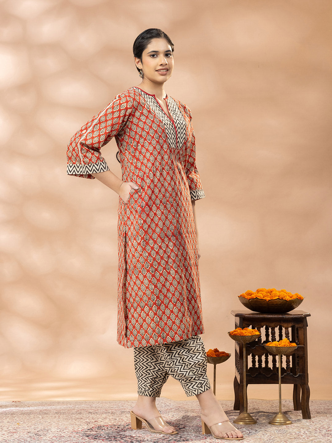 Bagru Madder Red Booty Print Kurta set