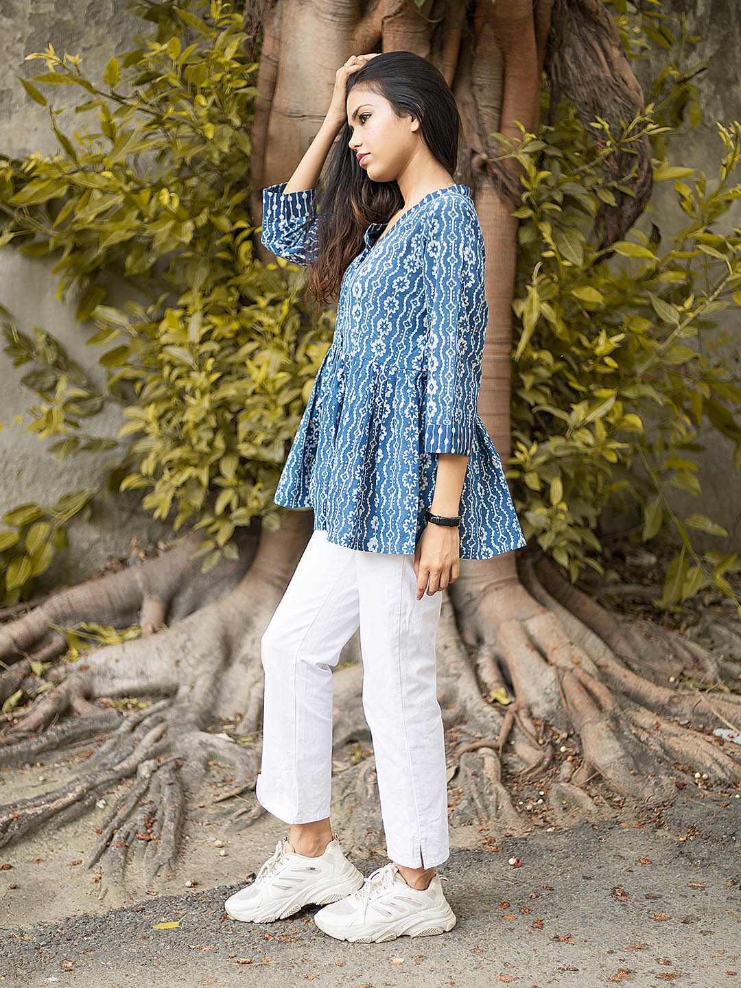 Natural Dyed HandBlock Printed Indigo Pleated Top