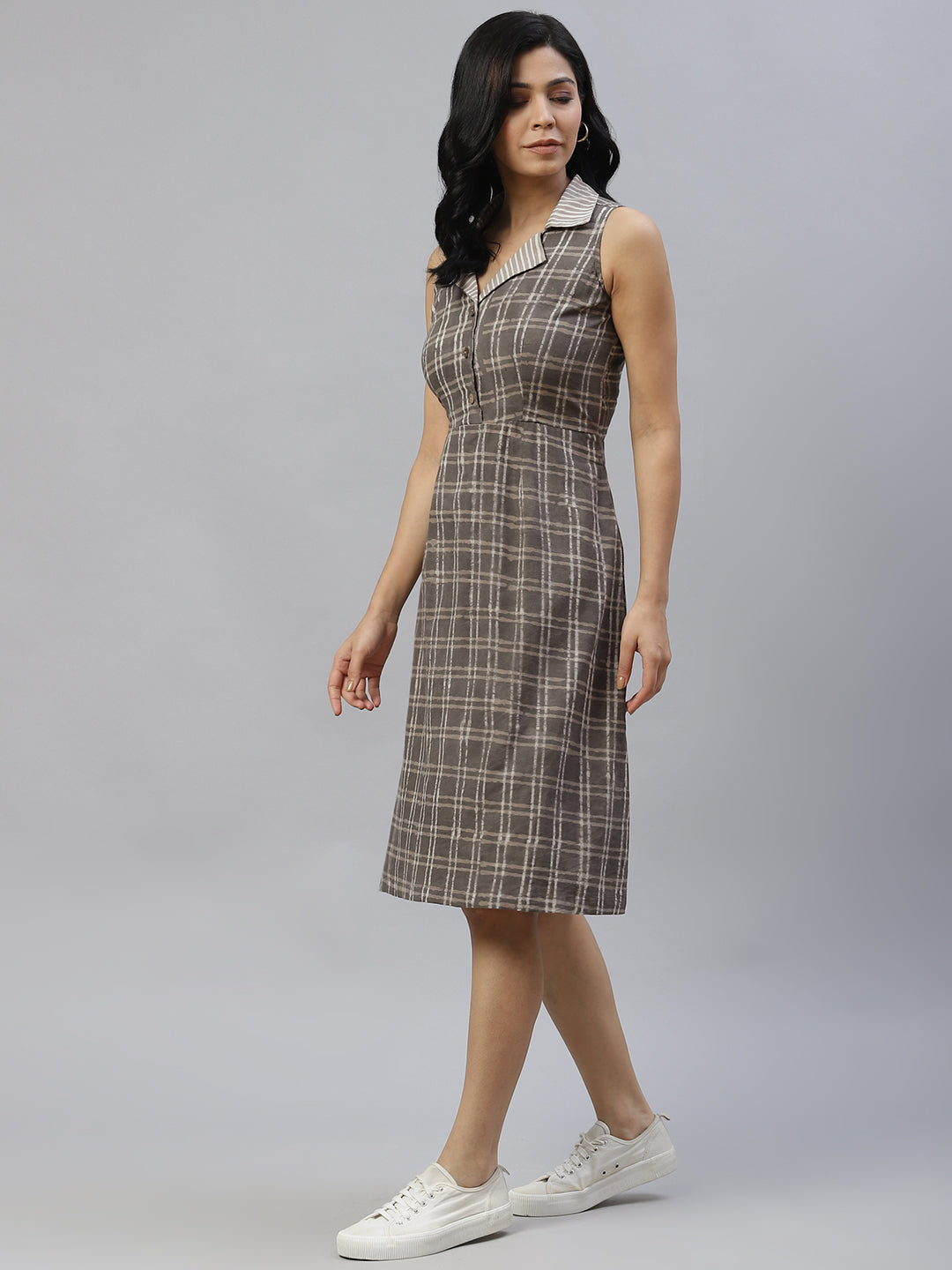 Women Charcoal Grey Dabu  Handblock A-Line Dress